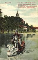 Kleve, Bad Cleve; Schwanenburg / castle, knight, swan