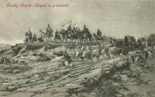 Árpád és a vezérek, hátoldalon sorsjegy Szegény gyermekpoliklinika javára / Árpád and the Seven chieftains of the Hungarians, charity lottery ticket on the backside s: Feszty Árpád