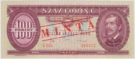 1984. 100Ft "B 000 - 000072" sorozat és sorszámmal illetve piros "MINTA" felülnyomással és perforációval T:I