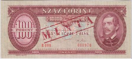 1980. 100Ft "B 000 - 000970" sorozat és sorszámmal, piros "MINTA" felülnyomással...