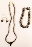 Hematit nyaklánc karkötővel fülbevalópárral, nyaklánc h: 40 cm