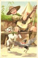 Scout with guitar, dancing dog and bird s: Márton L.