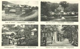 Báznafürdő, Iszapfürdő, Sziklafürdő, Merkel forrás, Gyógyterem / Mud spa, Rock spa, Merkel source (fl)