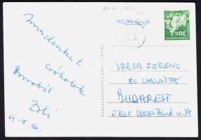 1964 Varga Zoltán (1945-2010) olimpiai bajnok labdarúgó (FTC) üdvözlő sorai és aláírása szüleinek írt levelezőlapon.