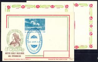 1940 Nemzetközi Sporthét a Balatonon levélzáró emléklapon + 2 lap alkalmi bélyegzésekkel