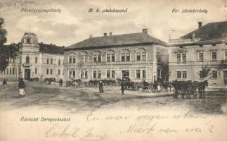 Beregszász, Pénzügyigazgatóság, Posta hivatal, Járásbíróság, kiadja Auer K. és Kovács K. / Financial palace, post office, court (lyuk / pinhole)