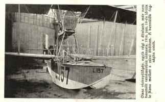 Olasz vízirepülőgép; 1916. június 19-én lőttük le Nona mellett a zárai öbölben / Italian biplane shot by the Hungarian 'Haditudósító Kiállítás' So. Stpl