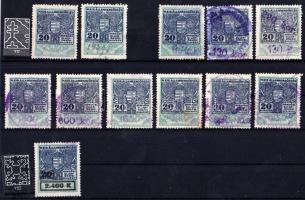 1921 Rendőrségi Ellenőrzési díjjegyesk 12 db bélyeg + 1 útlevéllapon