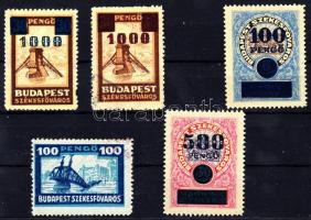 Budapest Székesfőváros 5 db bélyeg felülnyomásokkal, közte 2 db postatiszta