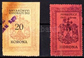 1921 Miskolc városi illetékbélyeg 20K, 5K