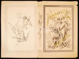 Borítóterv Mikszáth Kálmán Magyarország várai c. munkájához, akvarell, papír, jelzés nélkül, 24,5×17,5 cm