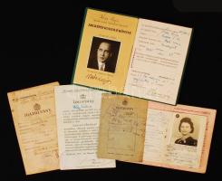 1930-1942 5 db különféle, érdekes igazolvány (pl. ügynöki, összeíróbiztosi igazolvány, stb.).