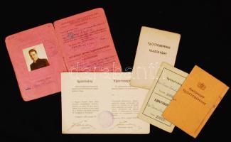1945 5 db orosz-magyar kétnyelvű igazolvány, munkaviszony-igazolások.