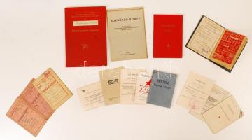 1945-1976 16 db különféle igazolvány, párttagkönyvek, szakszervezeti, tömegmozgalmi tagkönyvek, tanulmányi igazolások, ellenőrző könyvek.