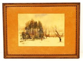 Rácz Kálmán: Dég-park 1948. Akvarell, papír, jelzett, üvegezett keretben, 30x22 cm