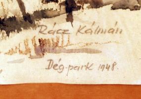Rácz Kálmán: Dég-park 1948. Akvarell, papír, jelzett, üvegezett keretben, 30x22 cm