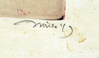 Hincz Gyula: Piros-fekete kompozíció. Rézkarc, papír, jelzett, üvegezett keretben, 28x19 cm