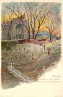Budapest, Naplemente a budai oldalon litho (EK)
