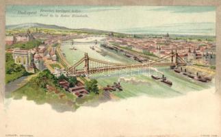 Budapest, Erzsébet királyné híd, hajók litho