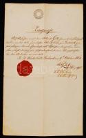 1853 Szolnok, Német nyelvű erkölcsi bizonyítvány szép állapotú viaszpecséttel / 1853 Szolnok, Certificate with intact wax-seal