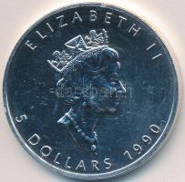 Kanada 1990. 5$ Ag "II. Erzsébet / Juharlevél" (1oz/0.999) T:BU (felületi karc) Canada 1990. 5 Dollars Ag "Elizabeth II / Maple Leaf" (1oz/0.999) C:BU (slightly scratched)