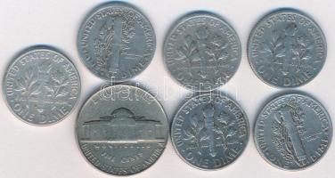 Amerikai Egyesült Államok 1941-1964. 5c "Jefferson" + 1D Ag "Mercury" (2xklf) + 1D Ag "Roosevelt" (4x) T:vegyes USA 1941-1964. 5 Cents "Jefferson" + 1 Dime Ag "Mercury" (2xdiff) + 1 Dime Ag "Roosevelt" (4x) C:mixed Krause KM#A192,140,195