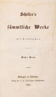 Schiller's sämmtliche Werke, 1. Band. Stuttgart, 1835, Verlag der J. G. Cottaschen Buchhandlung. Kicsit kopott félbőr kötésben, egyébként jó állapotban.