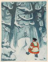 B. Koppány György: Estvéli harangszó (1930). Színes rézkarc, papír, jelzett, papír keretben, 10x13 cm