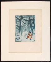 B. Koppány György: Estvéli harangszó (1930). Színes rézkarc, papír, jelzett, papír keretben, 10x13 c...