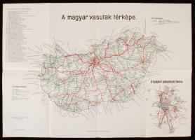 cca 1924 A Magyar vasutak térképe és a budapesti pályaudvarok. Klösz György műintézetéből 60x50 cm