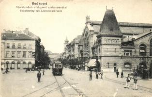 Budapest IX. Vámház körút, Központi vásárcsarnok, villamos, Vad kereskedés, kávéház (Rb)