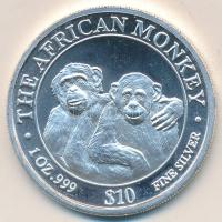 Szomália 2000. 10$ "Az afrikai majom" (31.1g/0.999) T:2 (PP) Somalia 2000. 10 Dollars "The African Monkey" (31.1g/0.999) C:XF (PP)