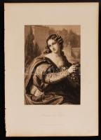 1864 Leonore von Este, acélmetszet, Friedrich Pecth (1814-1903) rajza alapján metszette A. Schultheiss. A Goethe-Galerie c. kiadvány (Lipcse, 1864, Druck und Verlag von F. A. Brockhaus) illusztrációja, 17×12 cm / Steel etching by A. Schultheiss, after the drawing of Friedrich Pecht (1814-1903), made as an illustration for the Goethe-Galerie (Leipzig, 1864, Druck und Verlag von F. A. Brockhaus).