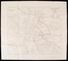 cca 1910 A Ceglédi vonal elterelése Budapest és környékének vasúti térképén 60x60 cm