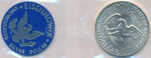 Amerikai Egyesült Államok 1972S 1$ Ag "Eisenhower" + zseton laminálva (24.59g/0.400) T:BU USA 1972S Proof Dollar Ag "Eisenhower" + jeton, laminated C:BU