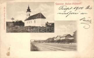 Budapest XV. Rákospalota, vasútállomás, templom, kiadja Divald Károly (fa)