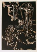 Dallos Hanna (1907-1945): Mi atyánk. Fametszet sorozat (10db), papír, jelzett a dúcon, 28x40 cm