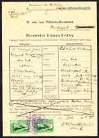 1951 Veszprémi hirdetési bizonyítvány 1 Ft egyházi adománybélyeg párral