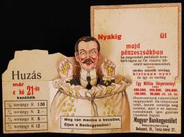 cca 1930 Magyar bankegyesület Rt. nyereményjátékának, kihajtható, mechanikus reklámja / mechanic com...