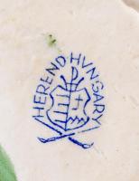 Herendi kézzel festett porcelán rózsa, pici hibával, jelzett, 10,5×10,5 cm