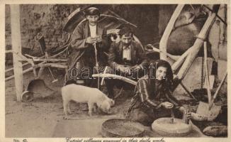 Cypriot villagers engaged in their daily works; folklore, drawn by Glaszner-Studio (EK)