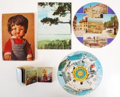 cca 1980 4 db különböző modern képeslap, 1 db mini leporelló