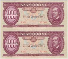 1989. 100Ft (2x) egymás utáni sorszámmal, nyomdai papírráncokkal és festékfoltokkal T:I Adamo F36
