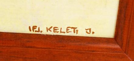 Keleti Jenő, ifj. (1943-1999): Makádi vízpart. Olaj, farost, jelzett, keretben 40×60 cm