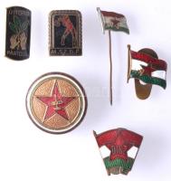 6db vegyes zománcozott szocialista jelvény és kitűző, közte "DISZ", "Úttörő Pártoló", "M.SZ.D.P." T:vegyes