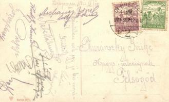 Cheerful sleighers, skiers