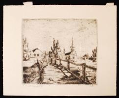 Aszódi Weil Erzsébet (1901-1976): Szolnok Zagyva híd. Rézkarc, papír, jelzett,  13×15 cm