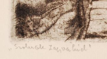 Aszódi Weil Erzsébet (1901-1976): Szolnok Zagyva híd. Rézkarc, papír, jelzett,  13×15 cm