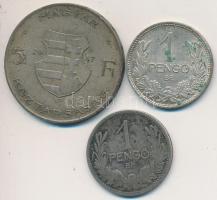 1926-1938. 1P Ag (2x) + 1947. 5Ft Ag "Kossuth" T:2-