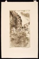 Aszódi Weil Erzsébet (1901-1976): Utcarészlet. Rézkarc, papír, jelzett, 18×10 cm